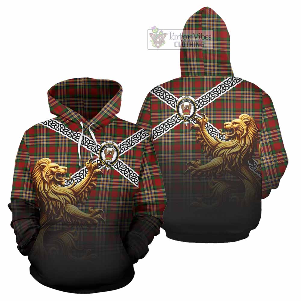 Tartan Vibes Clothing MacGill (MakGill) Crest Tartan Hoodie with Golden Lion Emblem Celtic Style