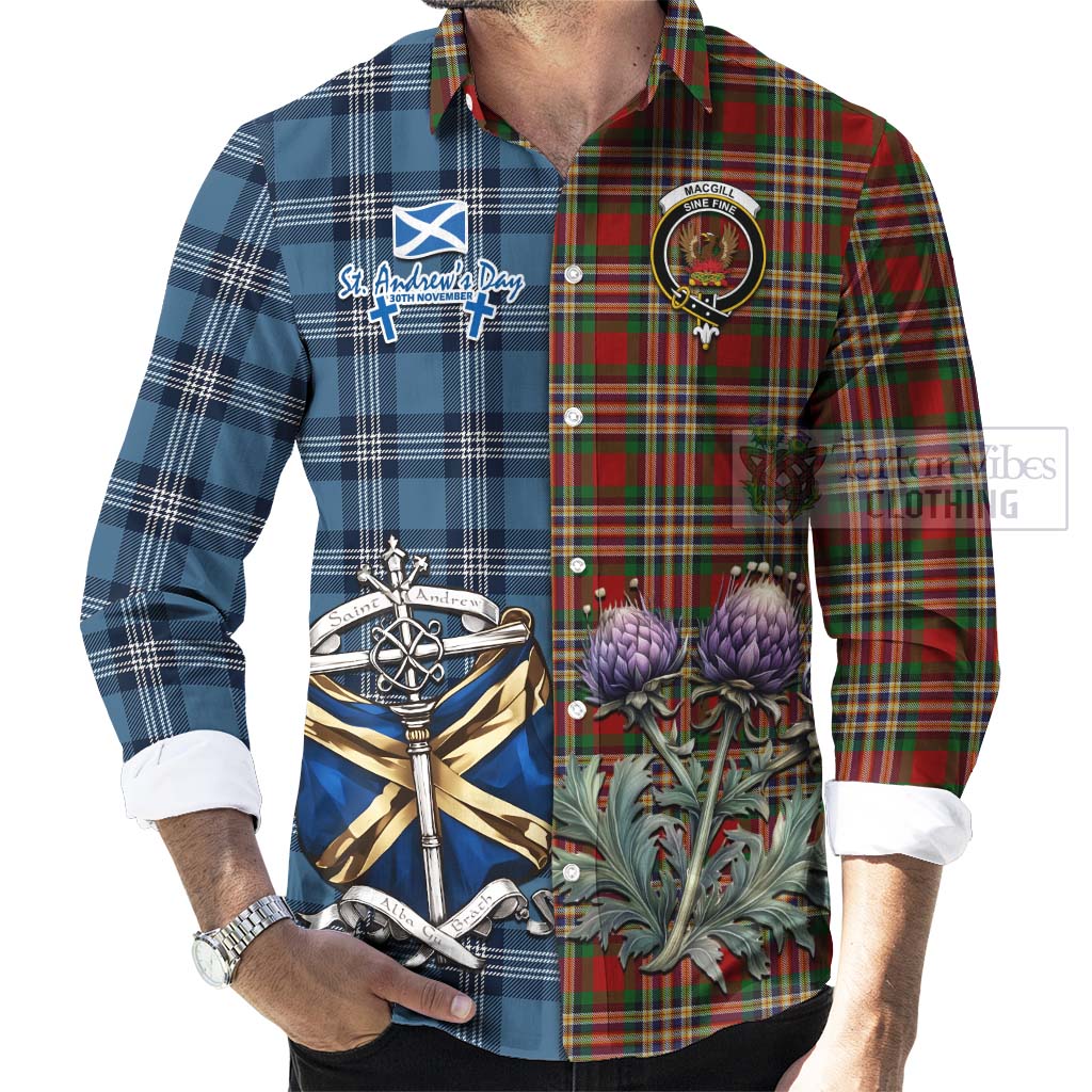 MacGill (MakGill) Tartan Long Sleeve Button Shirt Happy St. Andrew's Day Half Tartan Style - Tartan Vibes Clothing