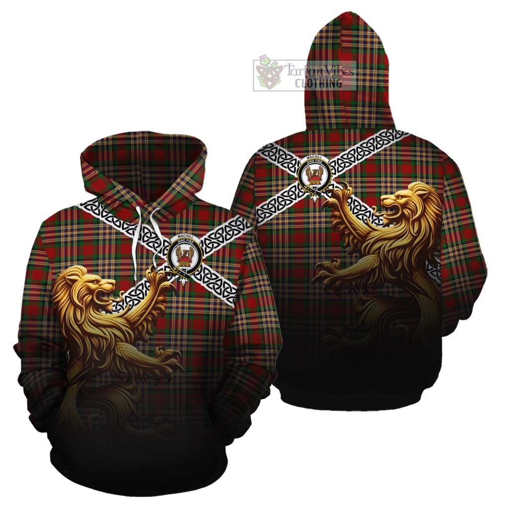 Tartan Vibes Clothing MacGill (MakGill) Crest Tartan Cotton Hoodie with Golden Lion Emblem Celtic Style