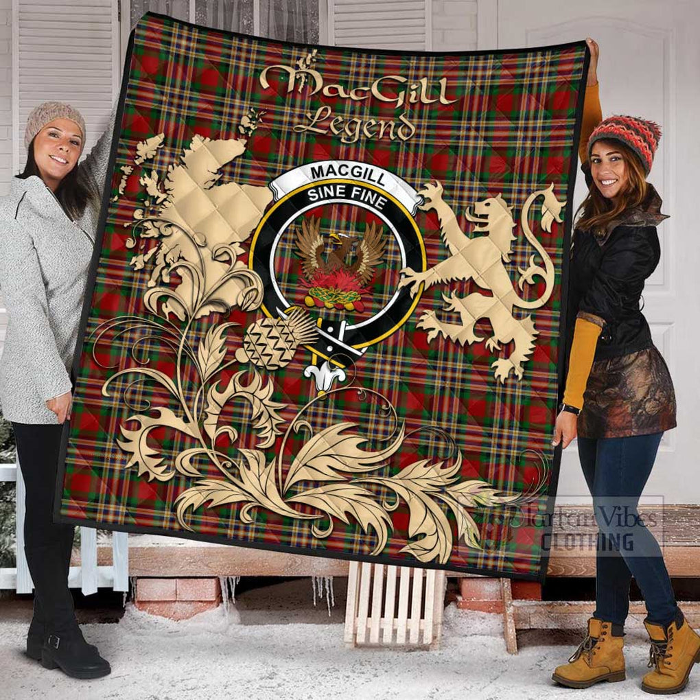 Tartan Vibes Clothing MacGill (MakGill) Tartan Quilt with Family Crest and Scottish Symbol Style