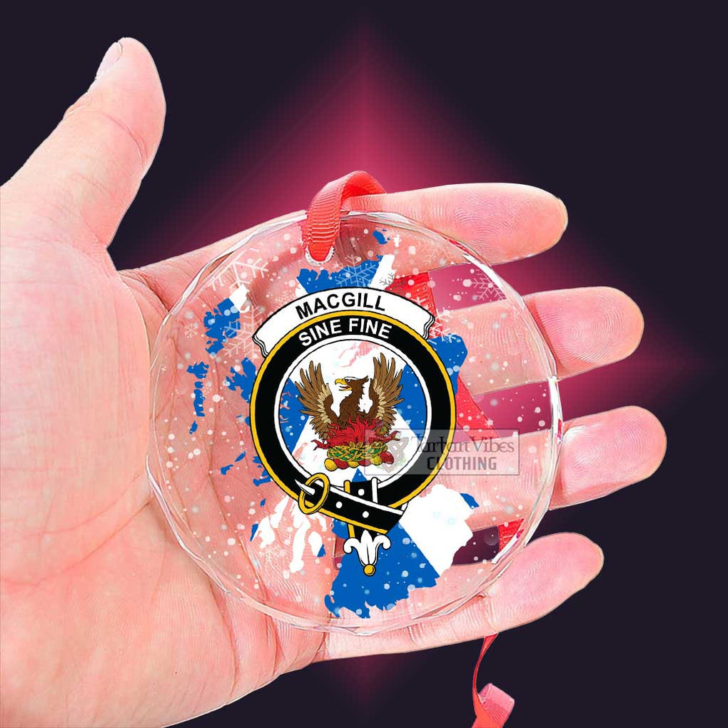 Tartan Vibes Clothing MacGill (MakGill) Clan Crest Christmas Glass Ornament with Scotland Map