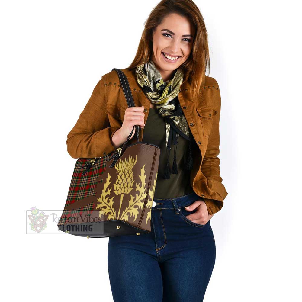 MacGill (MakGill) Tartan Leather Tote Bag Gold Thistle Style - Tartan Vibes Clothing