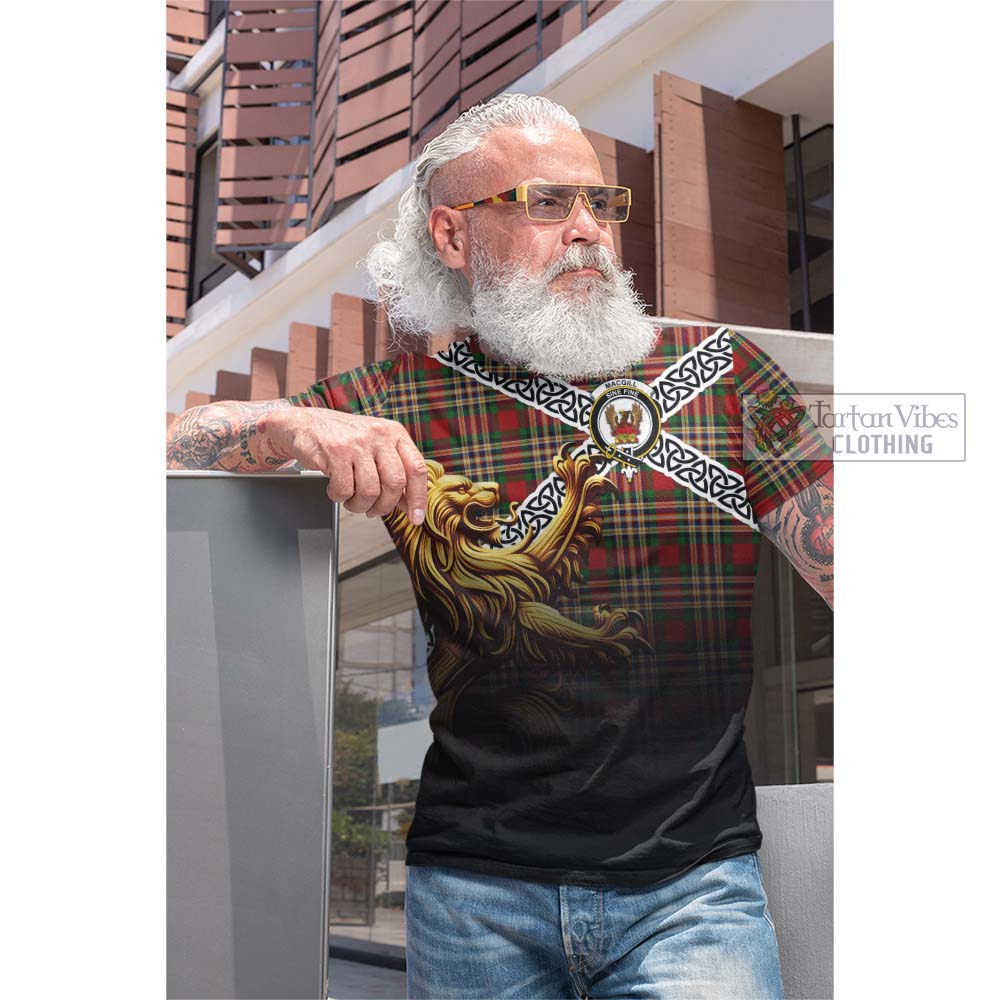 Tartan Vibes Clothing MacGill (MakGill) Crest Tartan Cotton T-shirt with Golden Lion Emblem Celtic Style