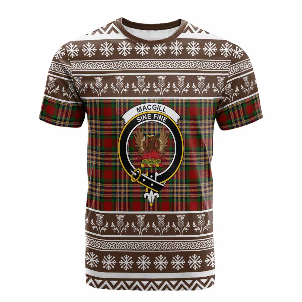 MacGill (MakGill) Clan Tartan Christmas Cotton T-shirt with Family Crest - Tartan Vibes Clothing