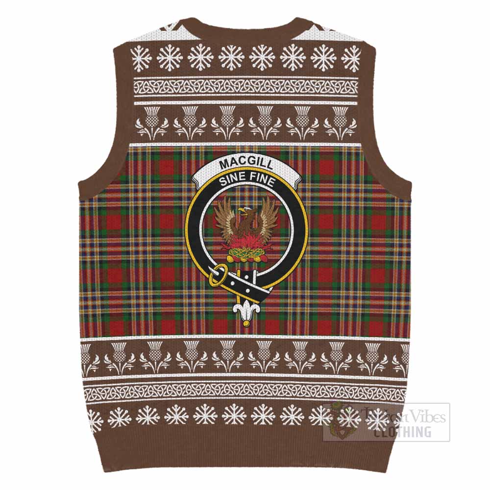MacGill (MakGill) Clan Tartan Christmas Knitted V-Neck Vest with Family Crest - Tartan Vibes Clothing
