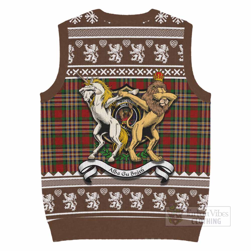 MacGill (MakGill) Clan Tartan Crest Christmas Knitted V-Neck Vest Coat of Arms Funny Style - Tartan Vibes Clothing