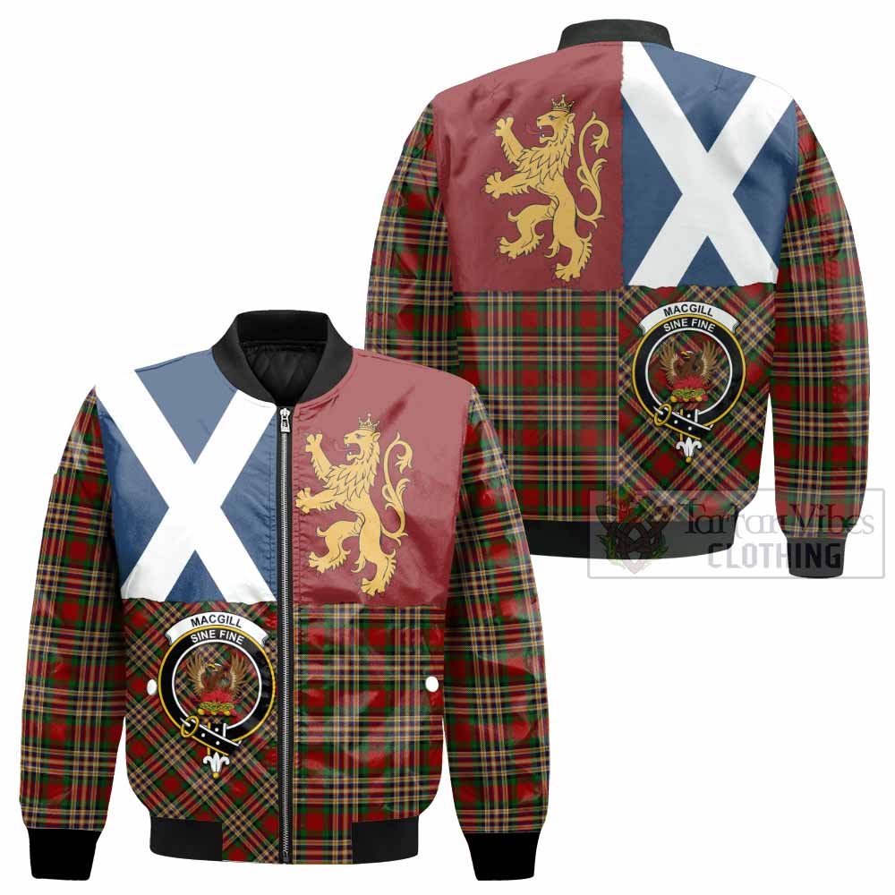 MacGill (MakGill) Crest Tartan Bomber Jacket with Lion Rampant Saltire Style