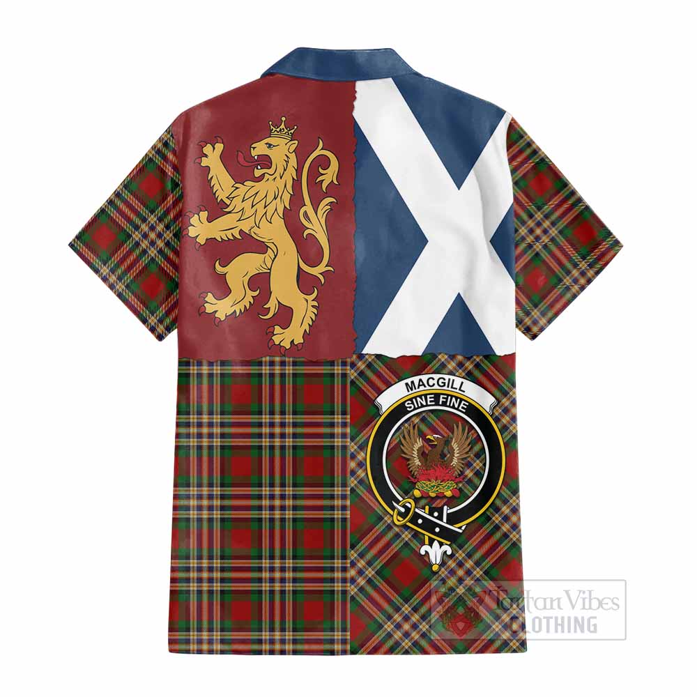 MacGill (MakGill) Crest Tartan Cotton Hawaiian Shirt with Lion Rampant Saltire Style - Tartan Vibes Clothing