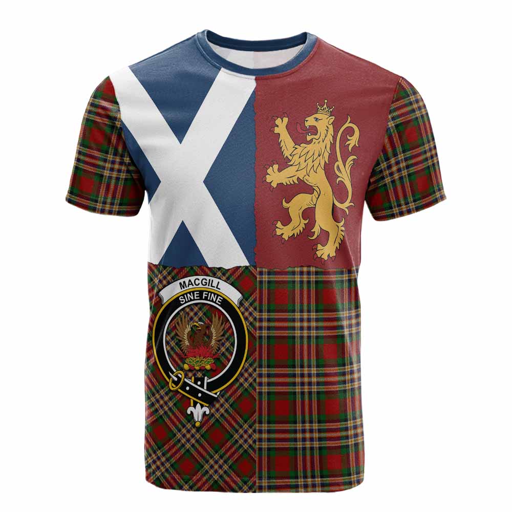 MacGill (MakGill) Crest Tartan Cotton T-shirt with Lion Rampant Saltire Style - Tartan Vibes Clothing