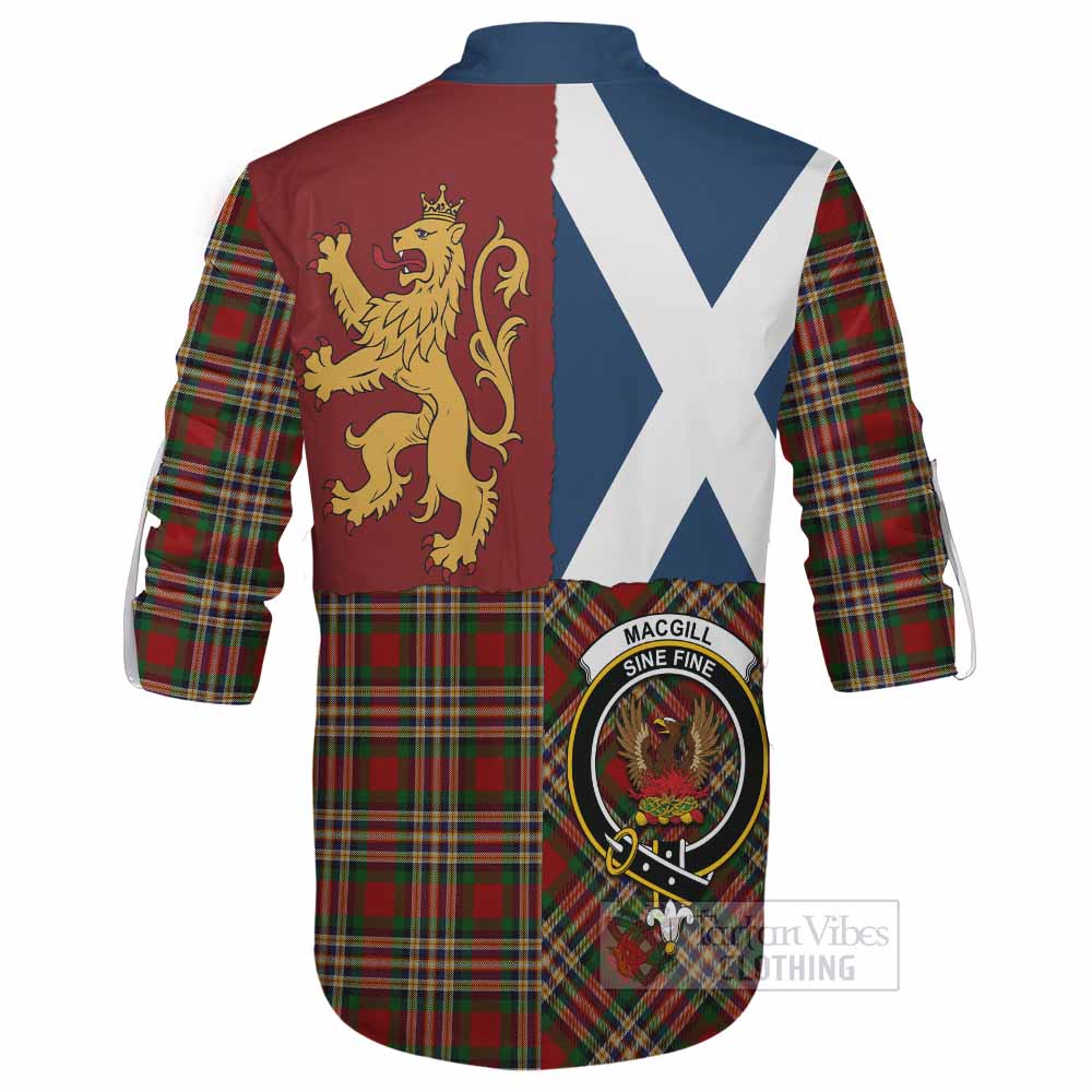 MacGill (MakGill) Crest Tartan Ghillie Shirt with Lion Rampant Saltire Style - Tartan Vibes Clothing