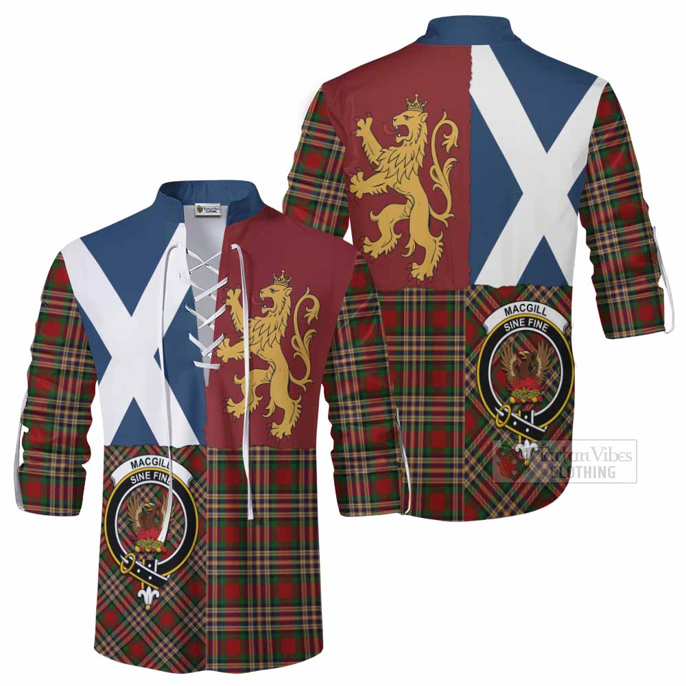 MacGill (MakGill) Crest Tartan Ghillie Shirt with Lion Rampant Saltire Style - Tartan Vibes Clothing