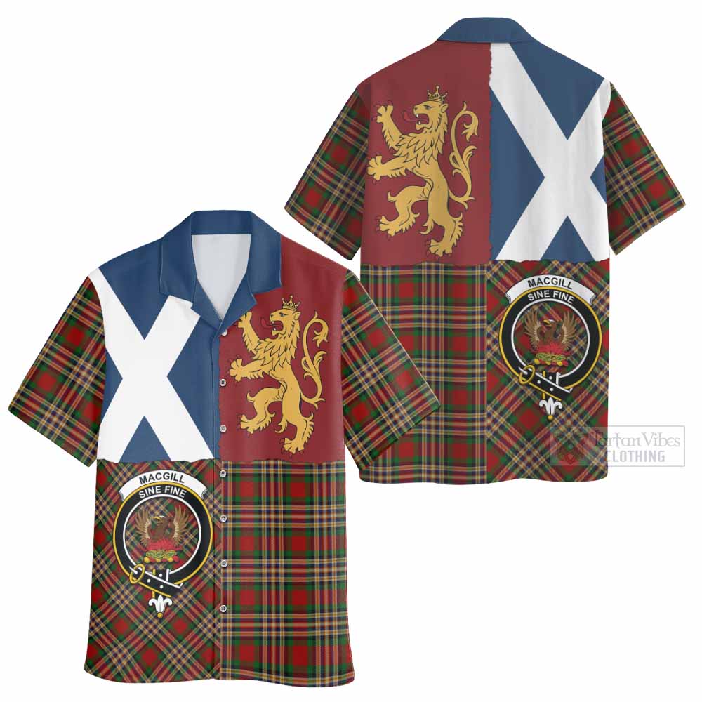 MacGill (MakGill) Crest Tartan Hawaiian Shirt with Lion Rampant Saltire Style