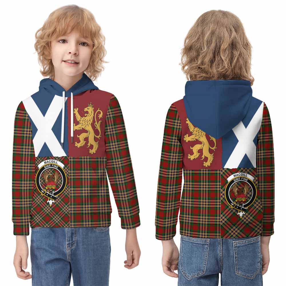 MacGill (MakGill) Crest Tartan Kid Hoodie with Lion Rampant Saltire Style - Tartan Vibes Clothing