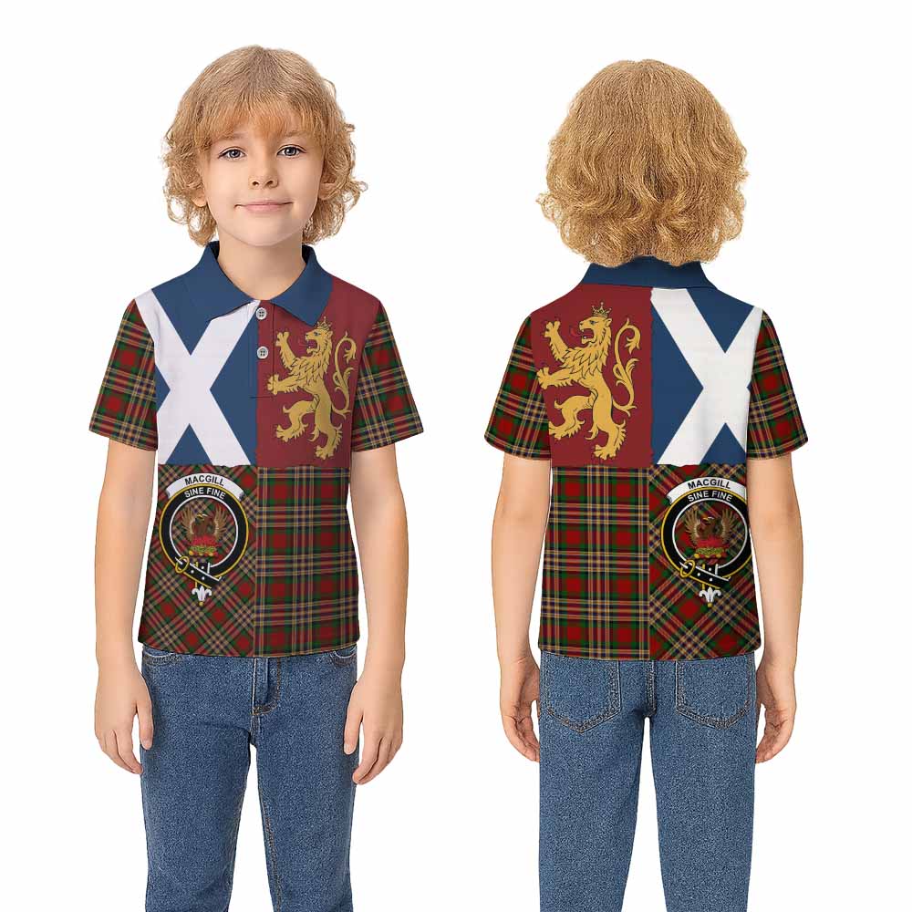MacGill (MakGill) Crest Tartan Kid Polo Shirt with Lion Rampant Saltire Style - Tartan Vibes Clothing