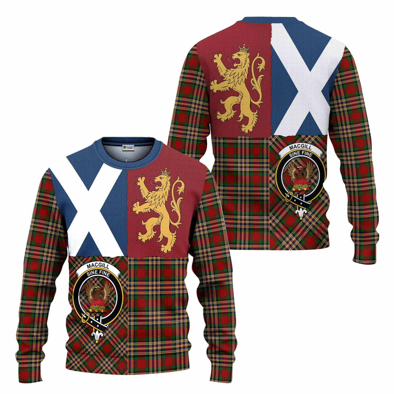 MacGill (MakGill) Crest Tartan Knitted Sweater with Lion Rampant Saltire Style