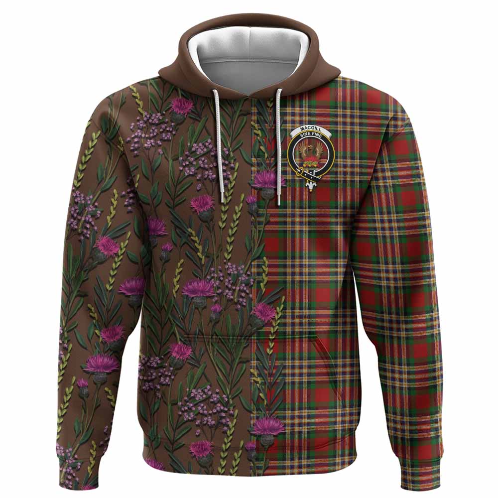 MacGill (MakGill) Family Crest Tartan Hoodie Scottish Thistle Flower Pattern Half Style - Tartan Vibes Clothing