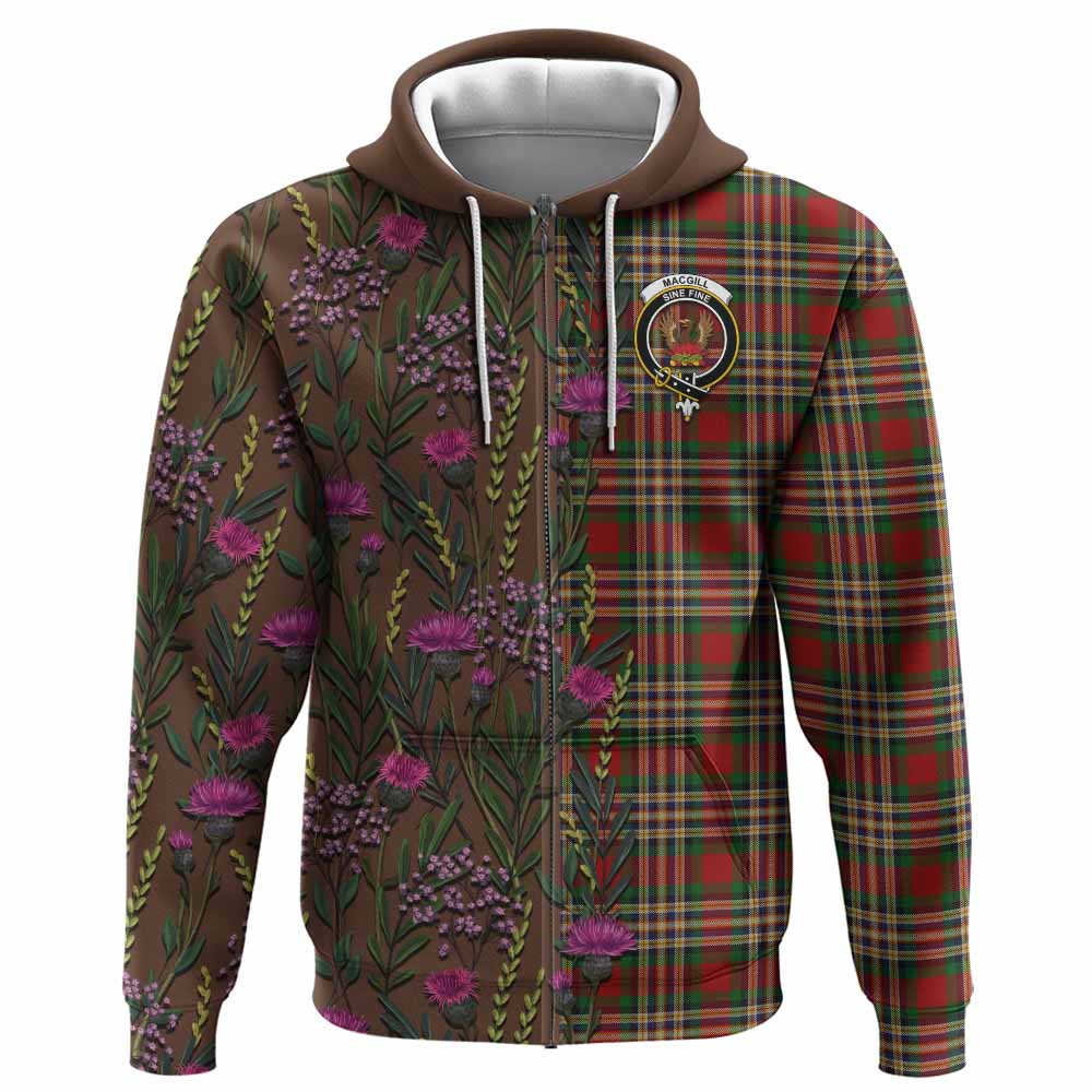 MacGill (MakGill) Family Crest Tartan Hoodie Scottish Thistle Flower Pattern Half Style - Tartan Vibes Clothing