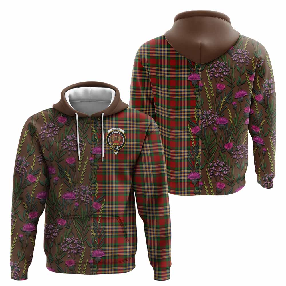 MacGill (MakGill) Family Crest Tartan Hoodie Scottish Thistle Flower Pattern Half Style - Tartan Vibes Clothing