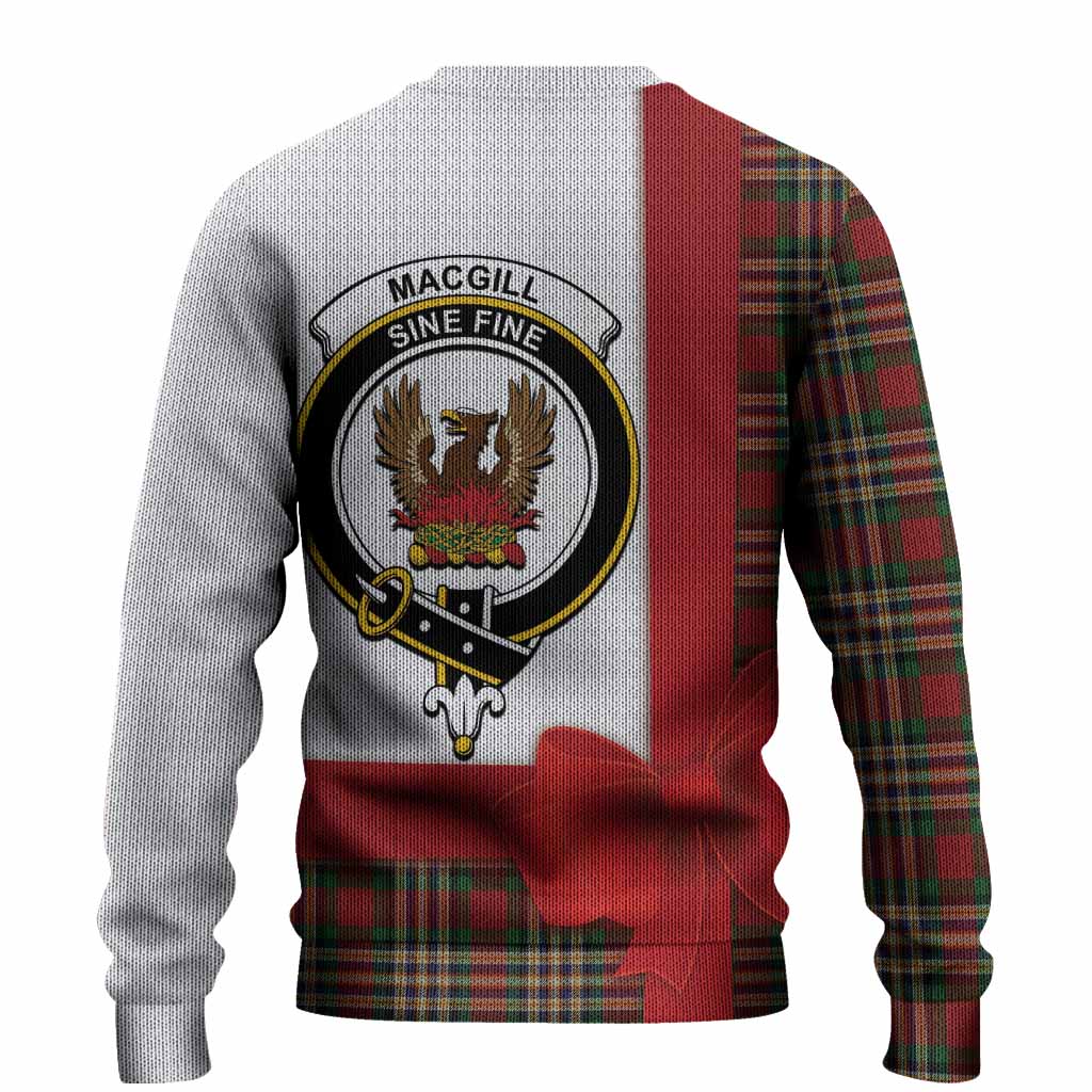 MacGill (MakGill) Tartan Crest Christmas Christmas Ugly Sweater Highland Cow Bagpipes Coquette Bow Style