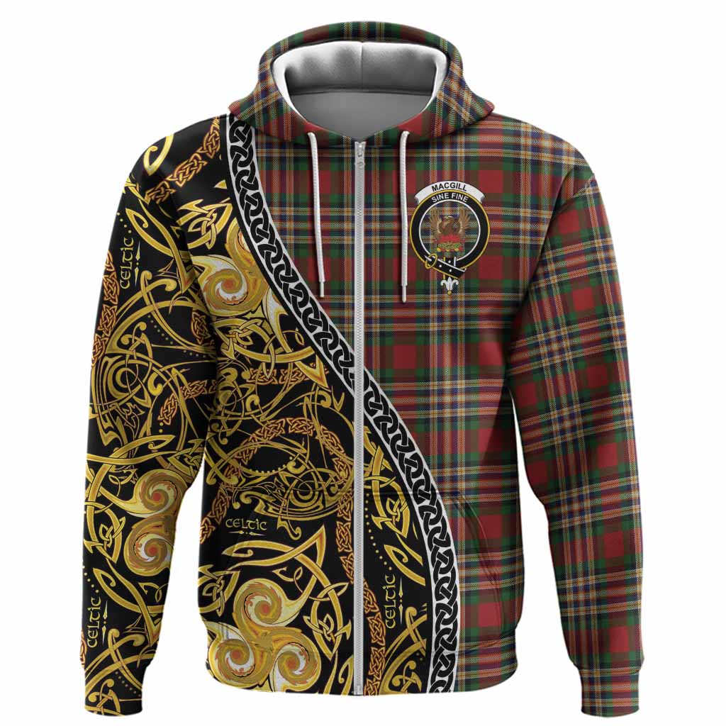 MacGill (MakGill) Tartan Crest Hoodie Celtic Knot and Triple Trickle Spiral Symbols