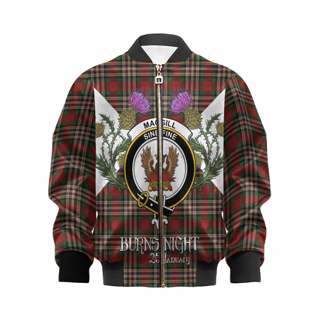 MacGill (MakGill) Tartan Family Crest Kid Bomber Jacket Scottish Burns Night Thistle Floral