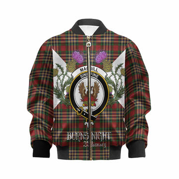 MacGill (MakGill) Tartan Family Crest Kid Bomber Jacket Scottish Burns Night Thistle Floral