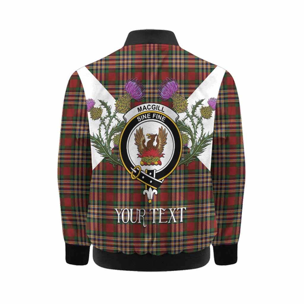 MacGill (MakGill) Tartan Family Crest Kid Bomber Jacket Scottish Burns Night Thistle Floral
