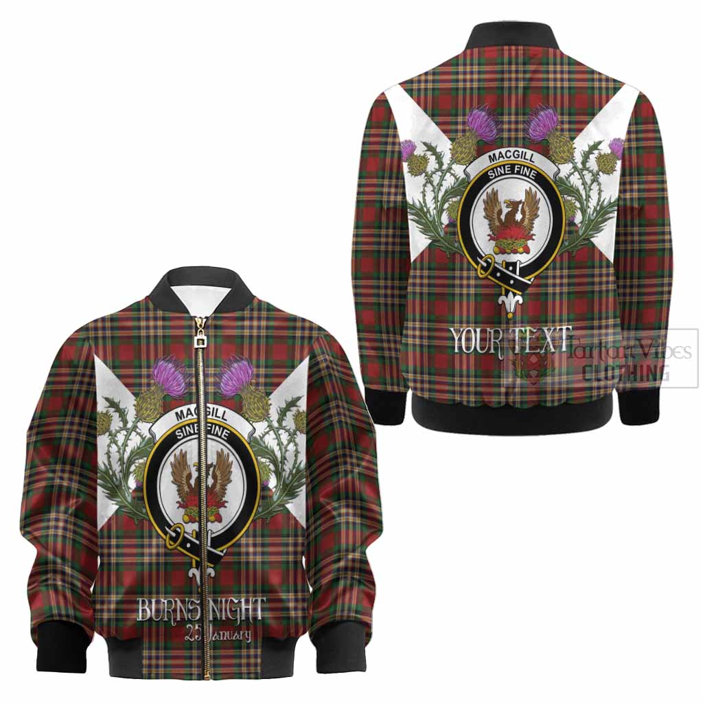MacGill (MakGill) Tartan Family Crest Kid Bomber Jacket Scottish Burns Night Thistle Floral