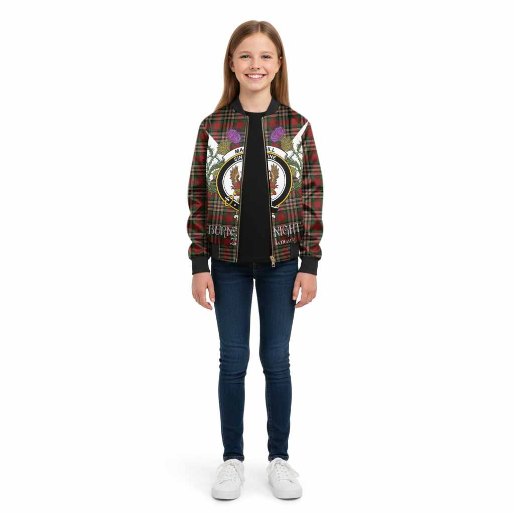 MacGill (MakGill) Tartan Family Crest Kid Bomber Jacket Scottish Burns Night Thistle Floral