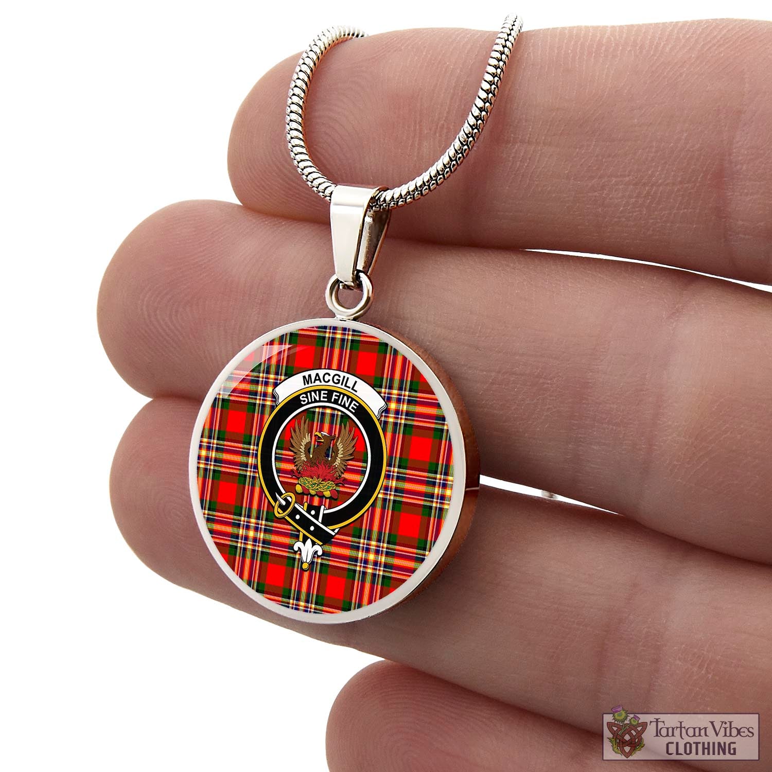 Tartan Vibes Clothing MacGill Modern Tartan Circle Necklace with Family Crest