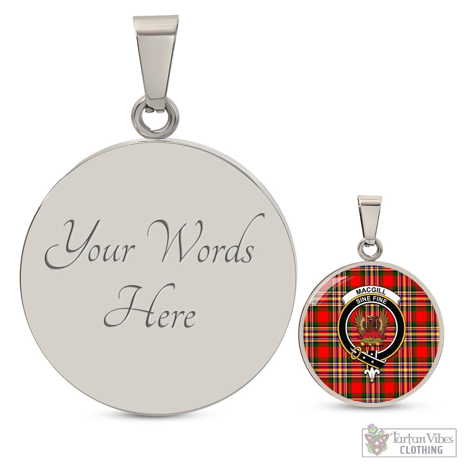 Tartan Vibes Clothing MacGill Modern Tartan Circle Necklace with Family Crest