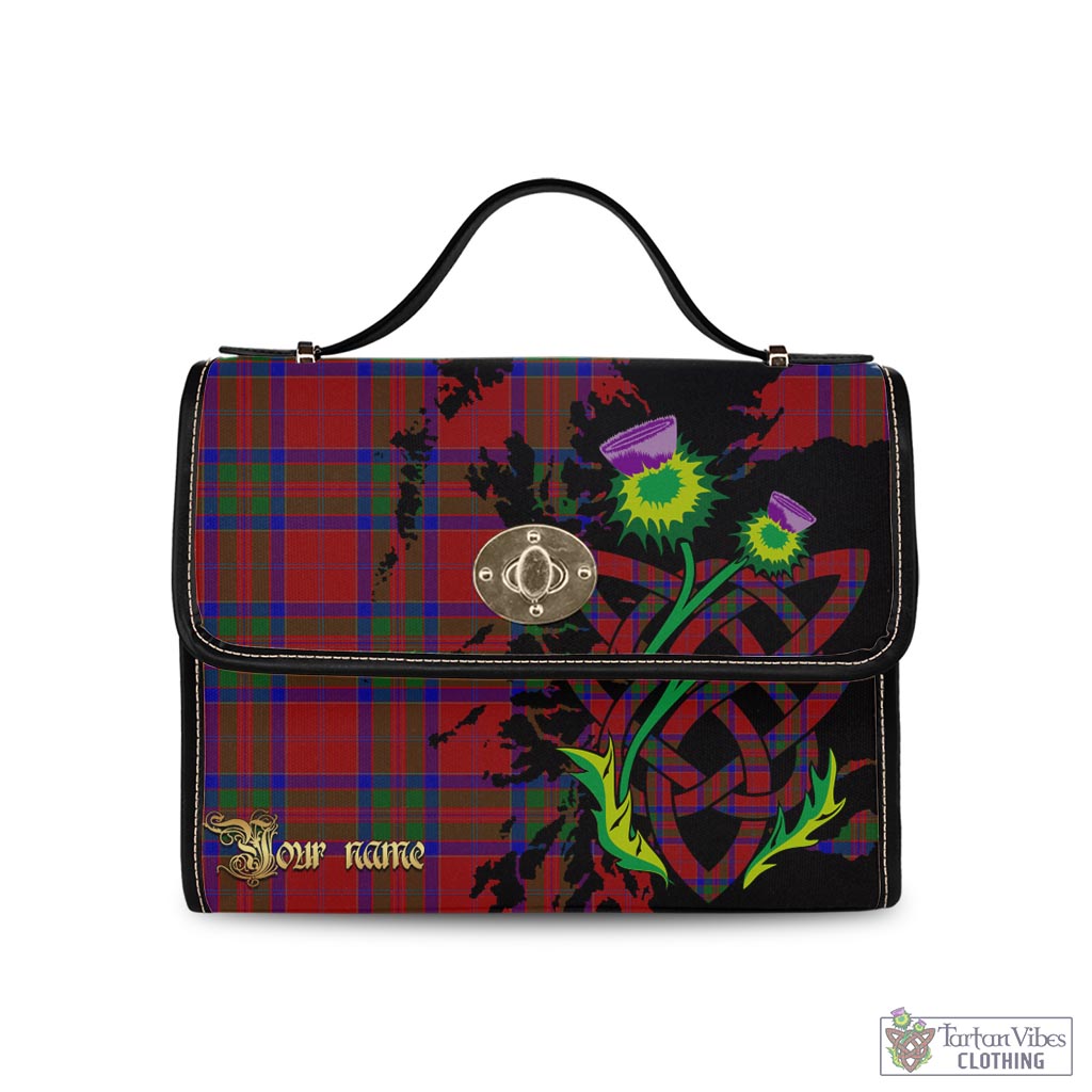MacGillivray (McGillivray) Tartan Waterproof Canvas Bag with Scotland Map and Thistle Celtic Accents Black Leather Strap One Size 10.5*20*27cm - Tartan Vibes Clothing