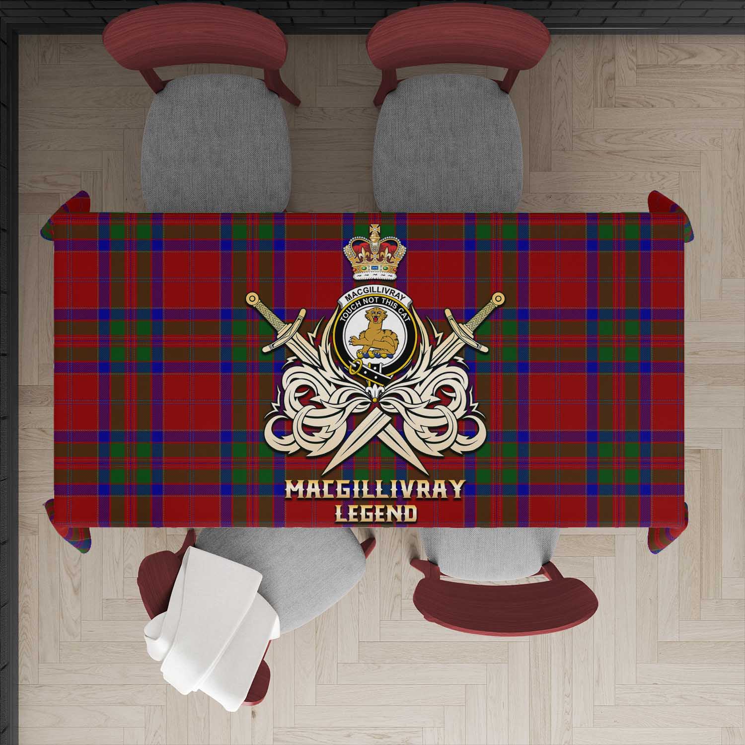 Tartan Vibes Clothing MacGillivray Tartan Tablecloth with Clan Crest and the Golden Sword of Courageous Legacy