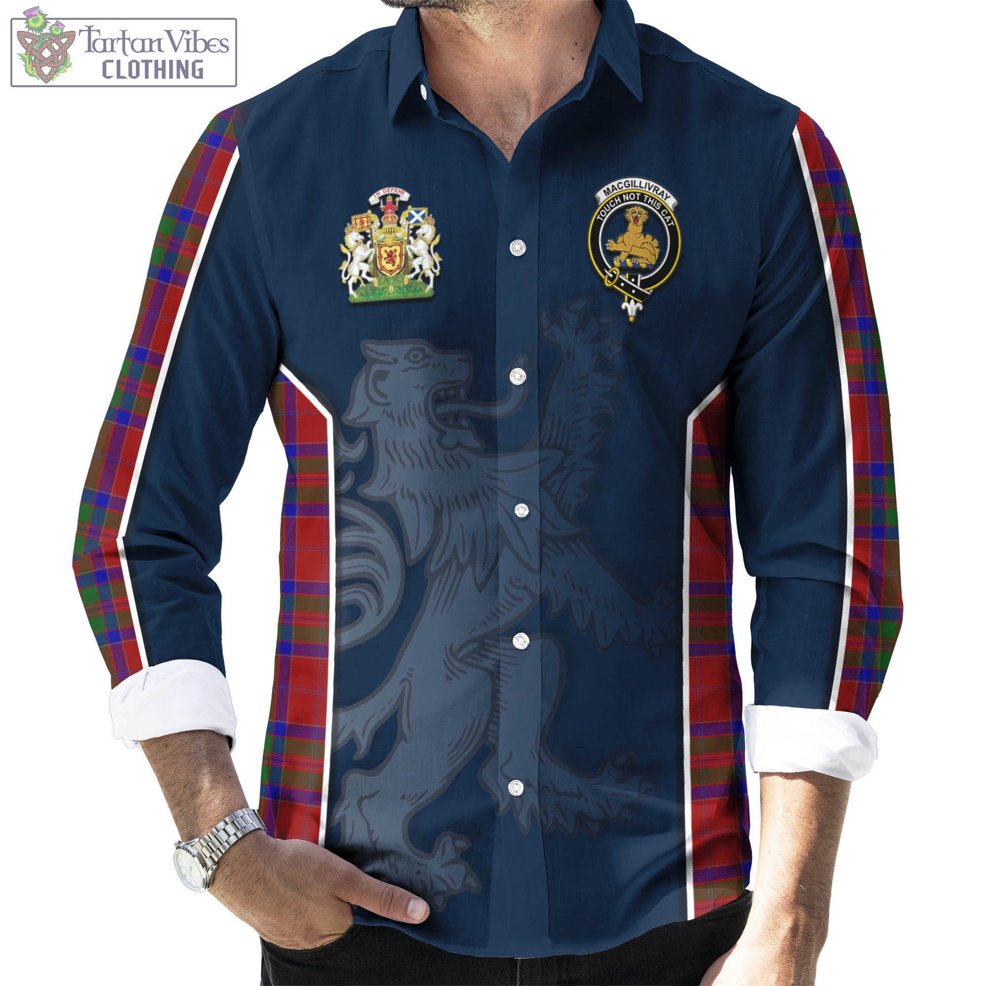 Tartan Vibes Clothing MacGillivray Tartan Long Sleeve Button Up Shirt with Family Crest and Lion Rampant Vibes Sport Style