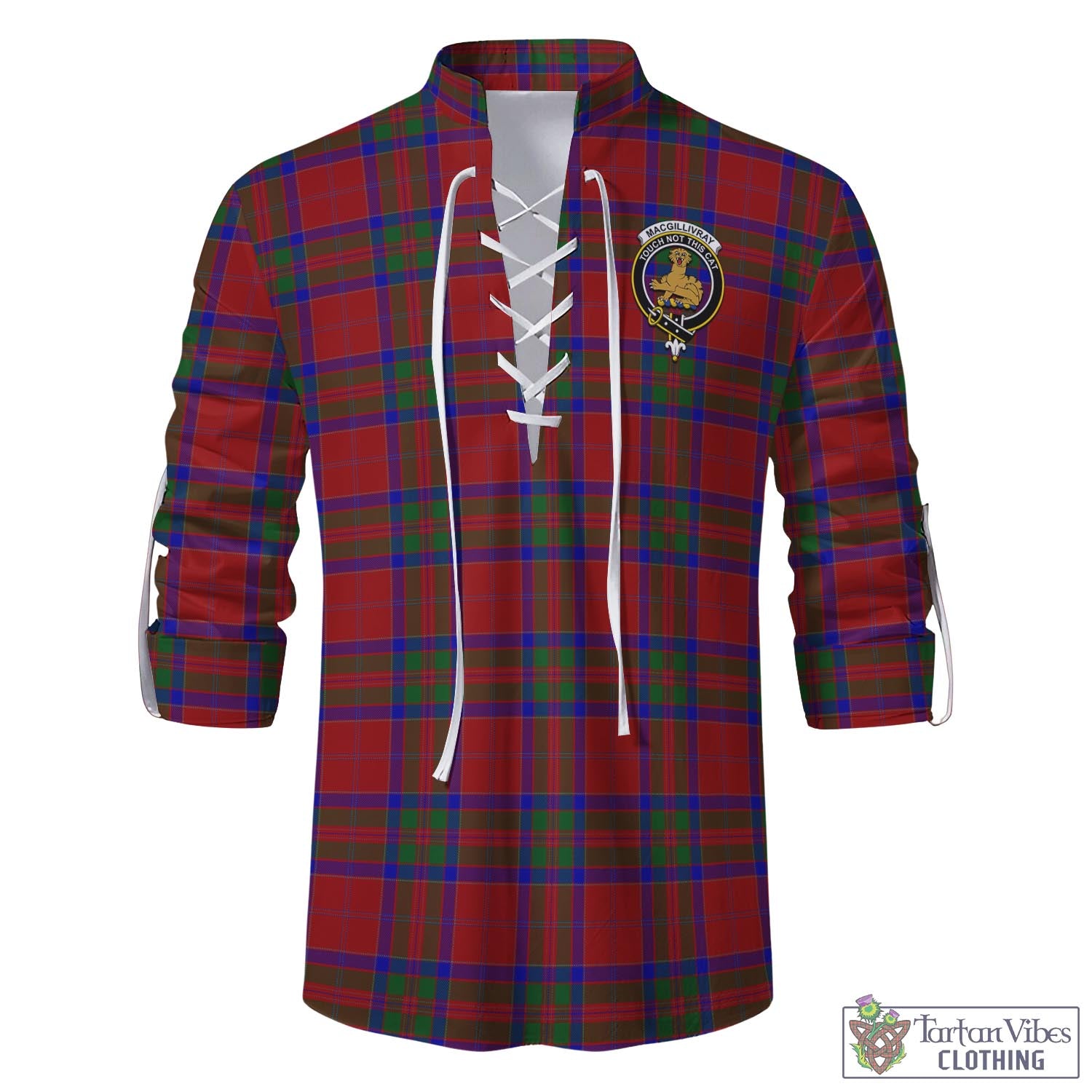 Tartan Vibes Clothing MacGillivray Tartan Men's Scottish Traditional Jacobite Ghillie Kilt Shirt with Family Crest