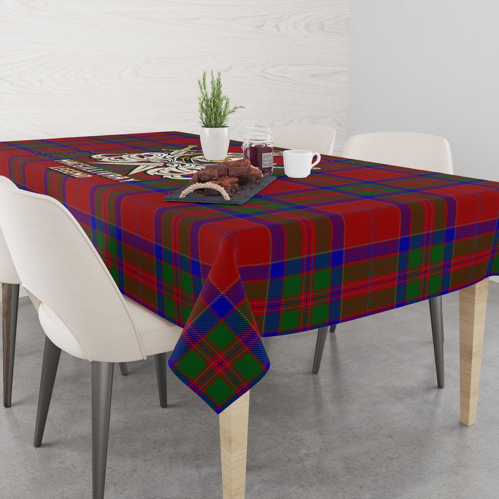 Tartan Vibes Clothing MacGillivray Tartan Tablecloth with Clan Crest and the Golden Sword of Courageous Legacy