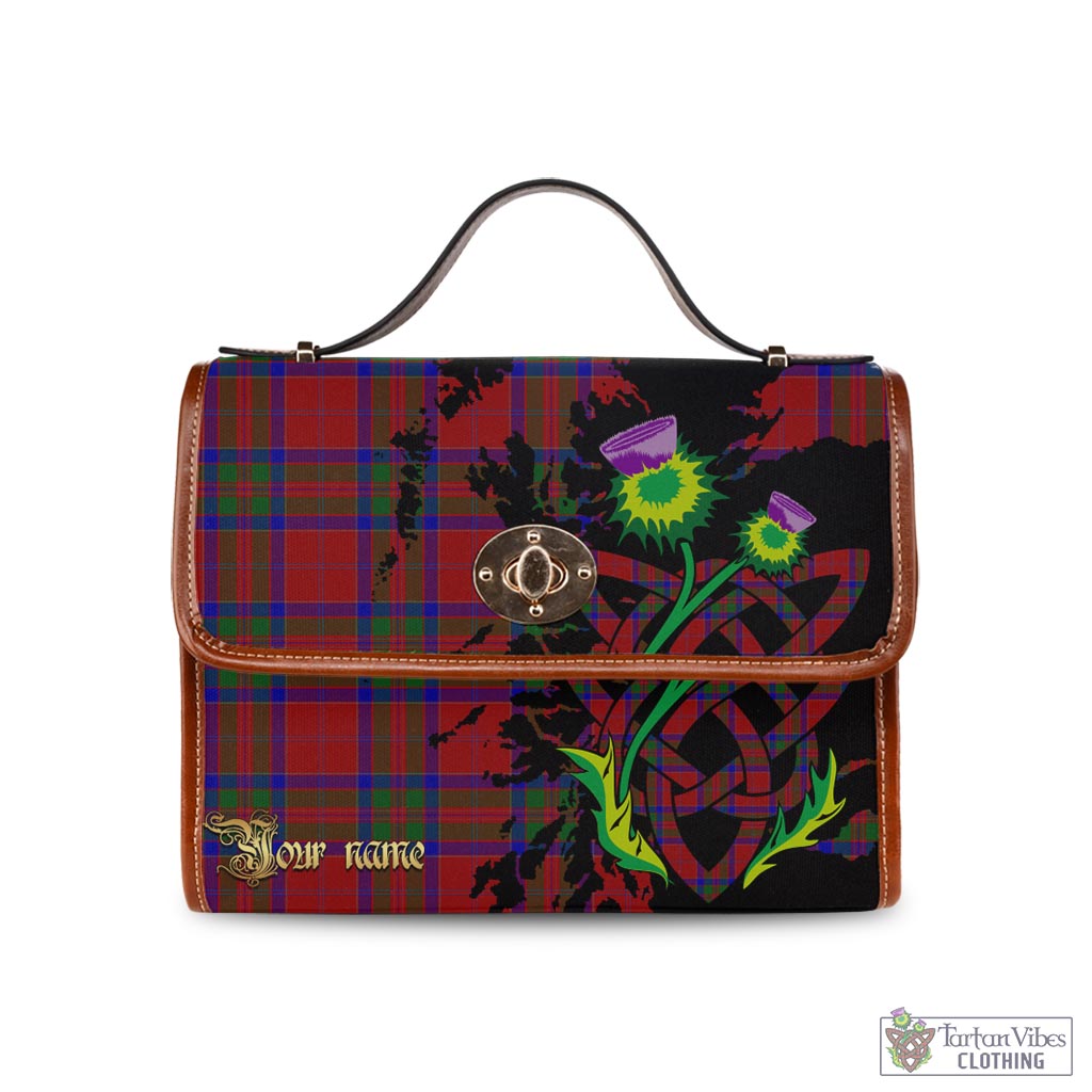 MacGillivray (McGillivray) Tartan Waterproof Canvas Bag with Scotland Map and Thistle Celtic Accents Brown Leather Strap One Size 10.5*20*27cm - Tartan Vibes Clothing
