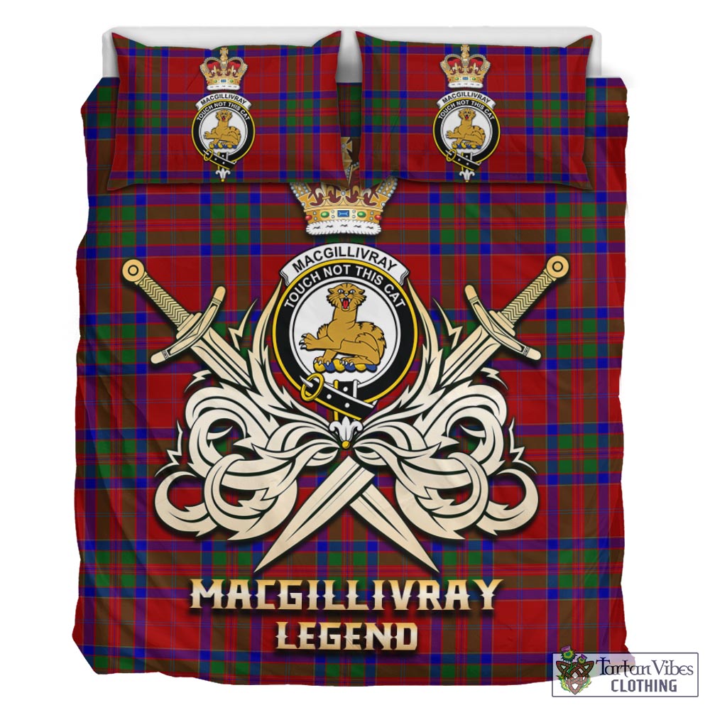 Tartan Vibes Clothing MacGillivray Tartan Bedding Set with Clan Crest and the Golden Sword of Courageous Legacy