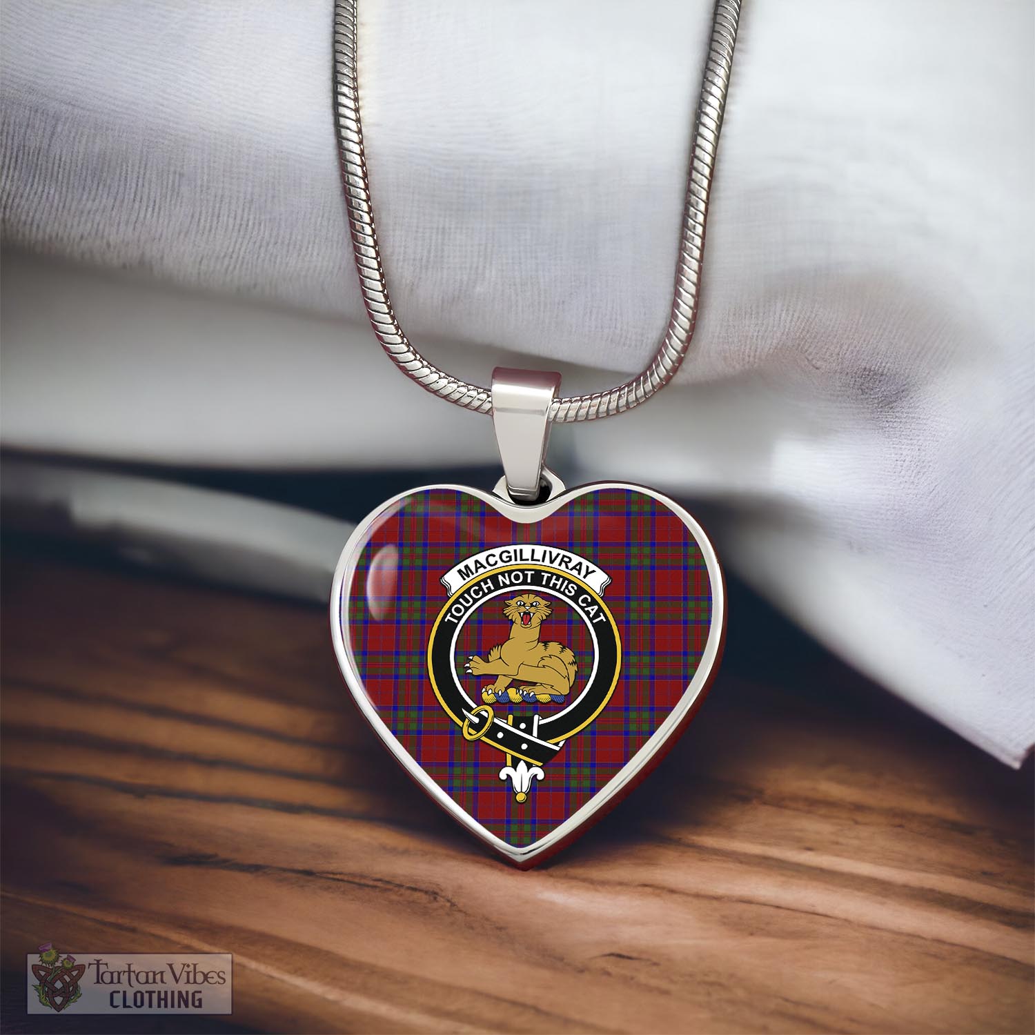 Tartan Vibes Clothing MacGillivray Tartan Heart Necklace with Family Crest
