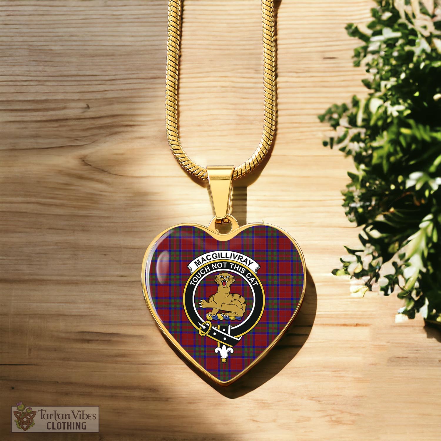 Tartan Vibes Clothing MacGillivray Tartan Heart Necklace with Family Crest