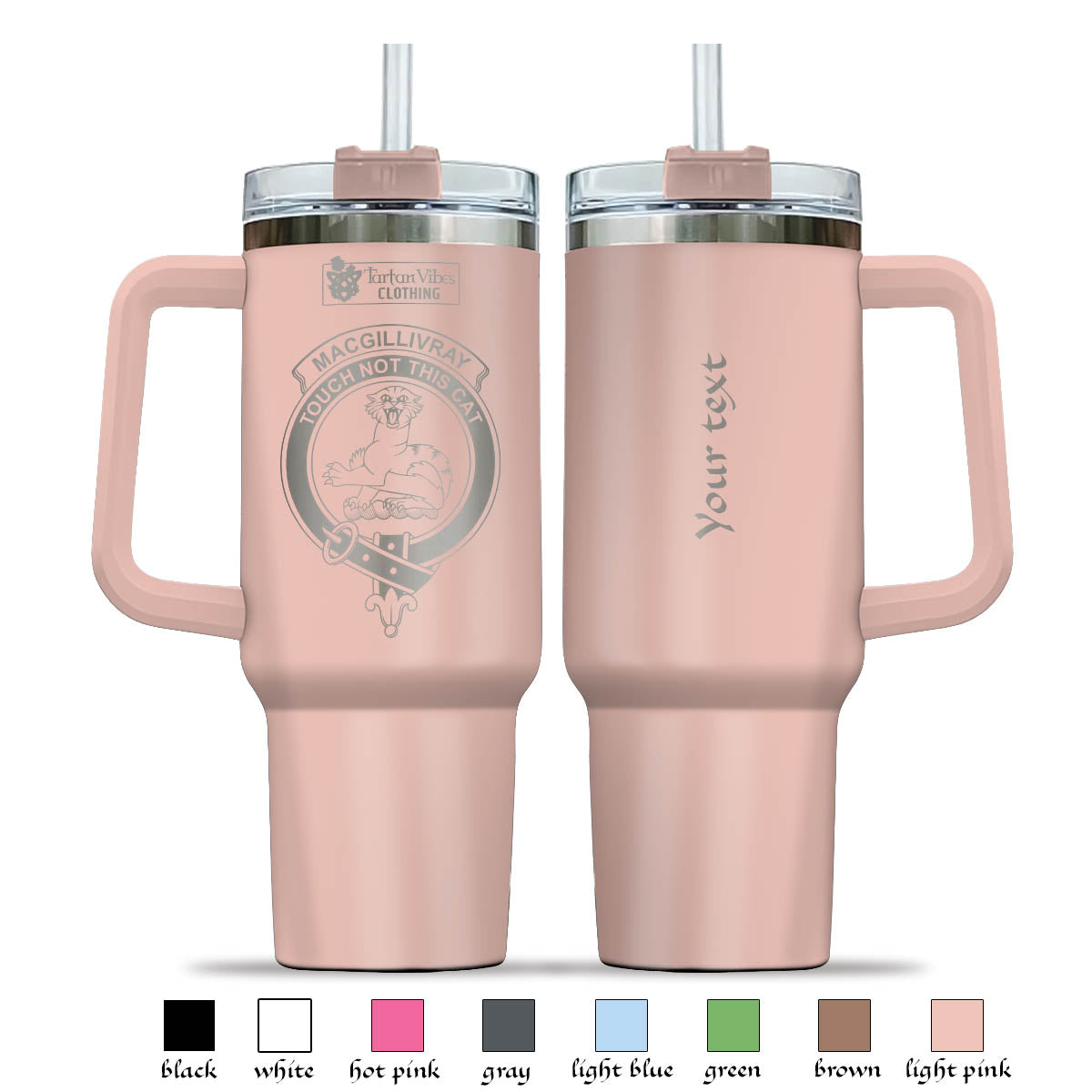 Tartan Vibes Clothing MacGillivray Engraved Family Crest Tumbler with Handle