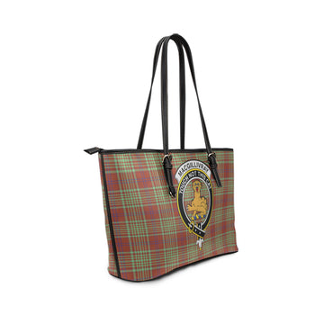 MacGillivray Hunting Ancient Tartan Leather Tote Bag with Family Crest