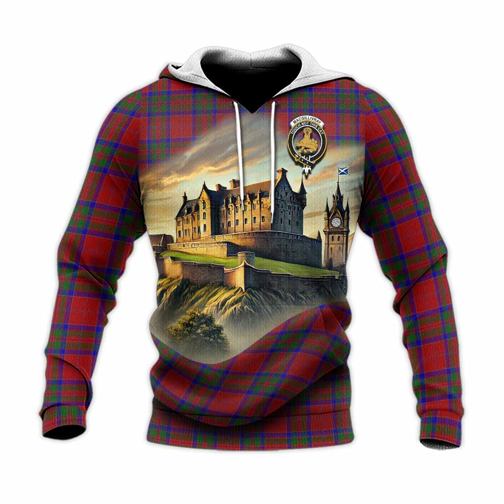 Tartan Vibes Clothing MacGillivray (McGillivray) Tartan Family Crest Knitted Hoodie with Scottish Ancient Castle Style