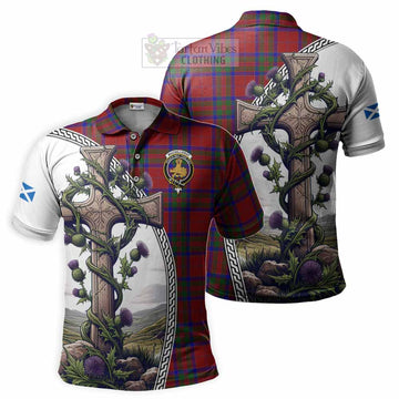 MacGillivray (McGillivray) Tartan Polo Shirt with Family Crest and St. Andrew's Cross Accented by Thistle Vines