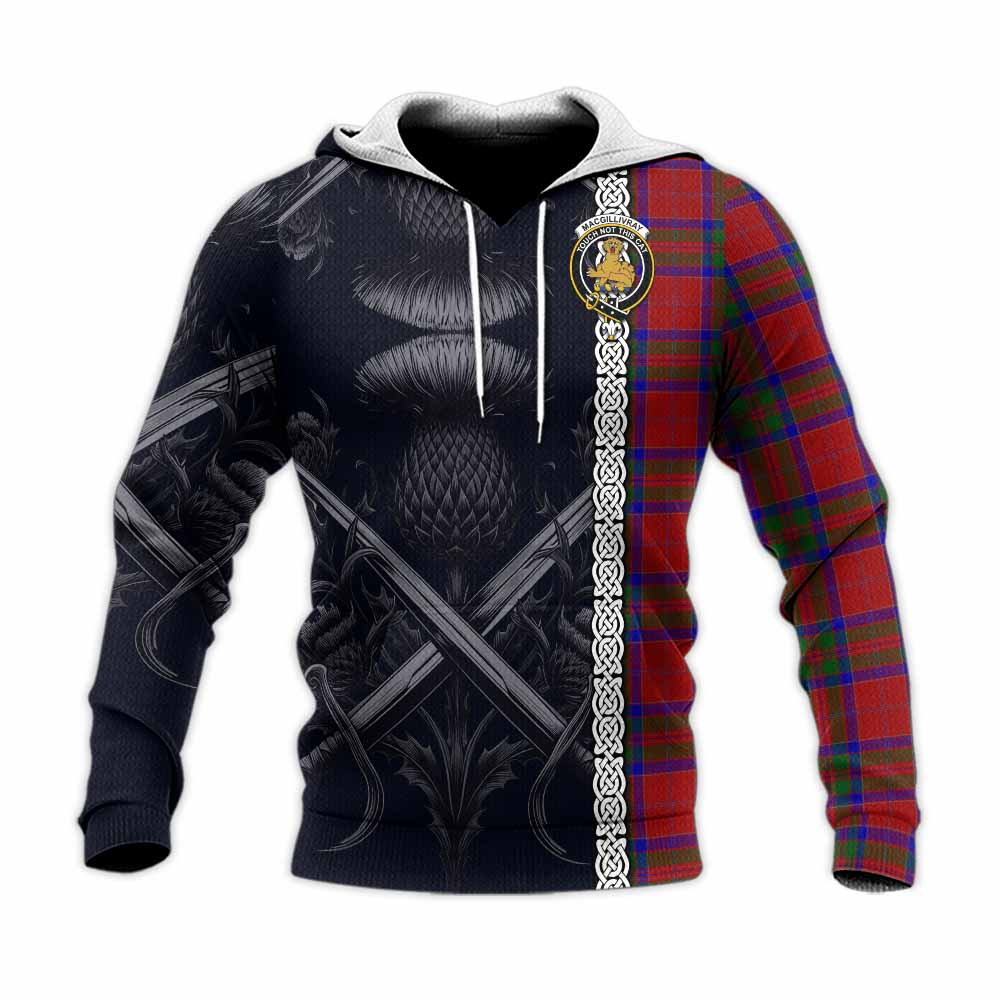 Tartan Vibes Clothing MacGillivray (McGillivray) Tartan Knitted Hoodie with Family Crest Cross Sword Thistle Celtic Vibes
