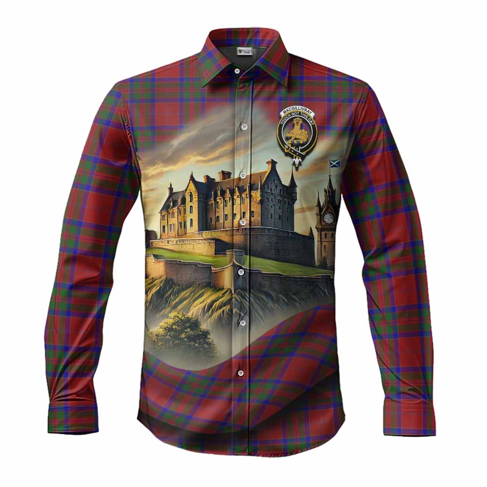 Tartan Vibes Clothing MacGillivray (McGillivray) Tartan Family Crest Long Sleeve Button Shirt with Scottish Ancient Castle Style