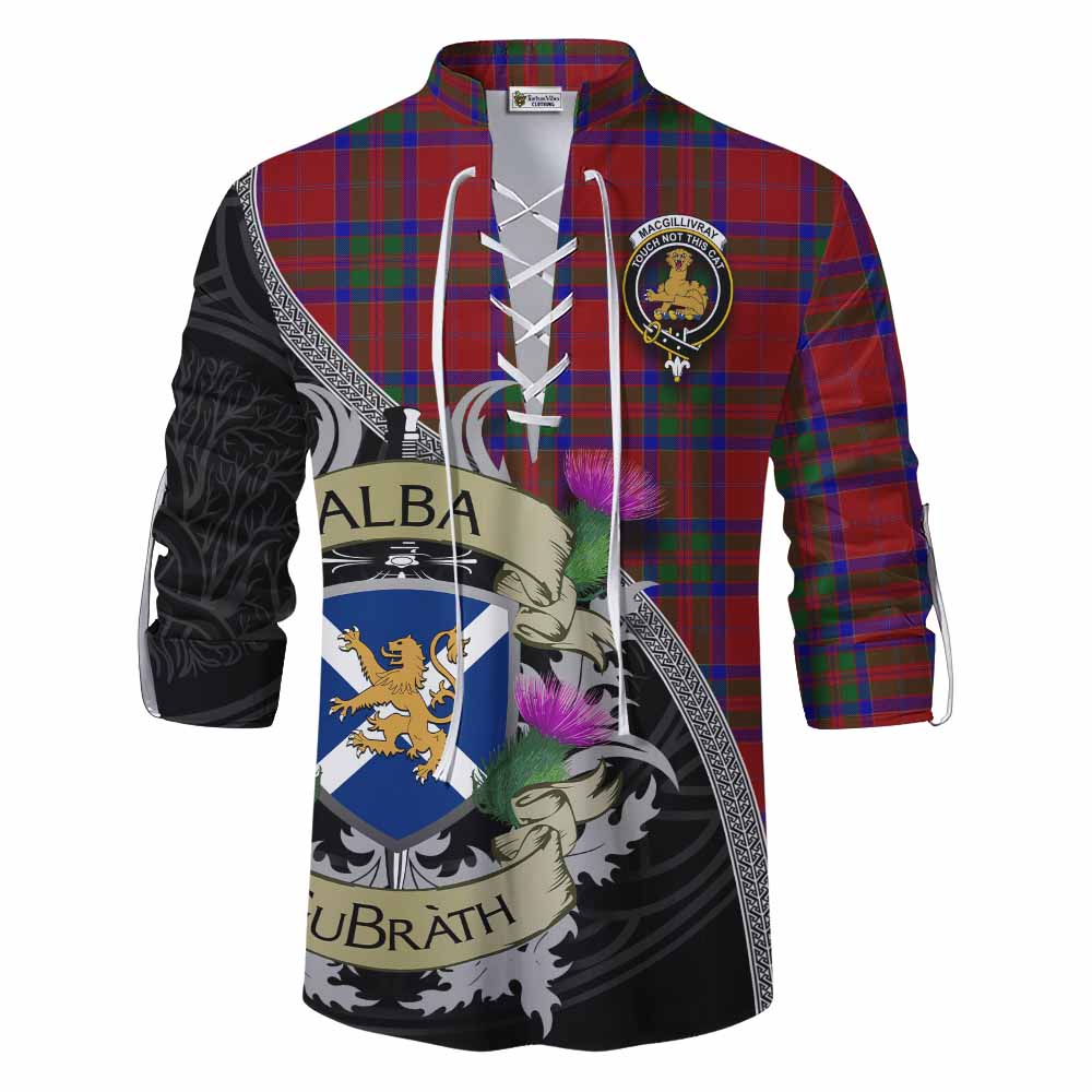 Tartan Vibes Clothing MacGillivray (McGillivray) Tartan Family Crest Ghillie Kilt Shirt Lion Rampant Royal Thistle Shield Celtic Inspired