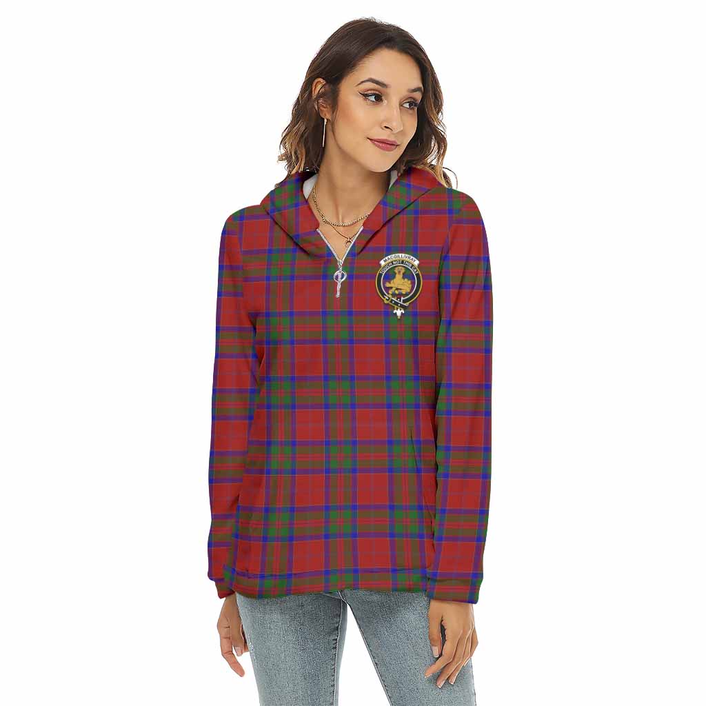 Tartan Vibes Clothing MacGillivray (McGillivray) Tartan Crest Women's Borg  Half Zip Fleece Hoodie