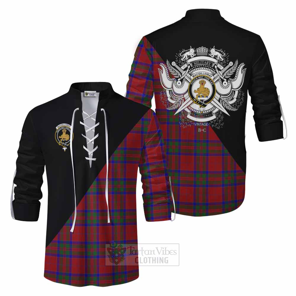 Tartan Vibes Clothing MacGillivray (McGillivray) Tartan Ghillie Kilt Shirt with Family Crest and Military Logo Style