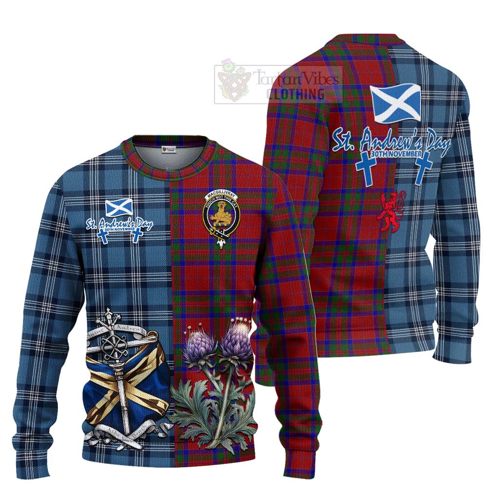 Tartan Vibes Clothing MacGillivray (McGillivray) Tartan Knitted Sweater Happy St. Andrew's Day Half Tartan Style